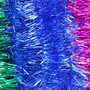 Green, blue, and rose red 2m tinsel garland for Christmas tree decoration and party decor