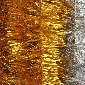 Golden and silver 2m Christmas tinsel garland for party tree decorations with metallic shine