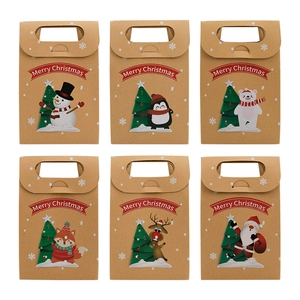 Christmas Kraft Paper Gift Boxes With Handle Santa Reindeer Snowman Pattern For Festive Holiday Party Favors Candy Treat
