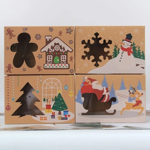 4er-Set Weihnachts-Plätzchendosen aus Kraftpapier mit Lebkuchenmann- und Schneeflockenfenster