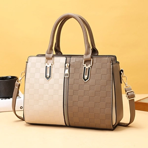 Borsa a mano chic patchwork a scacchi crema e marrone con tracolla regolabile