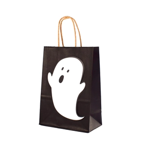 Halloween cadeauzakjes zwart papier met wit spookmotief en papieren handvat, set van 10