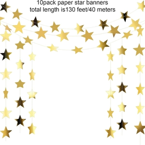 10-pack of 130ft gold star paper garland hanging decorations for party and event backdrops