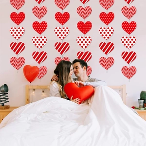 Valentine's Day Heart Garland Hanging Decorations Paper Heart String Banner For Wedding Party Room Wall Decor Red White