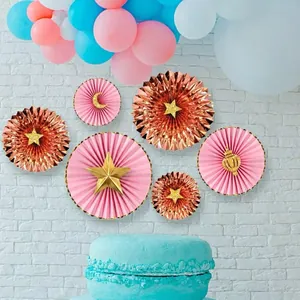 Lot d'éventails en papier rose et or rose avec étoiles scintillantes pour décoration