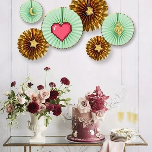 Lot de rosaces en papier vert menthe et or avec étoiles et lune pour fête