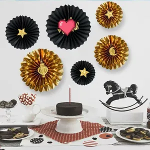 Lot de 6 éventails décoratifs noir et or avec motifs de lune et d'étoiles scintillantes
