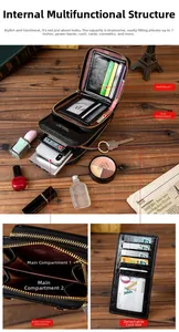 Detaillierte Innenansicht der schwarzen Leder-Handytasche mit vielen Kartenfächern