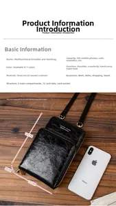 Detailansicht der Handy-Umhängetasche aus Leder mit Kartenfächern und iPhone zum Größenvergleich