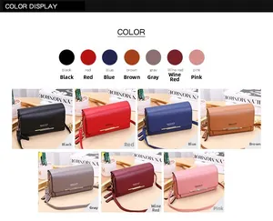 Litchi texture leather long wallets with golden zippers in 7 various colors