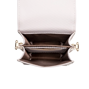 Cream white cross-pattern leather mini crossbody phone bag with gold metal buckle