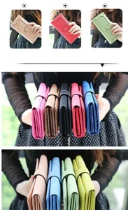 Variety of colorful matte PU leather long wallets for women with snap closure
