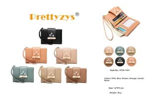 Detailed view of women's short PU wallet interior with card slots and daisy embroidery