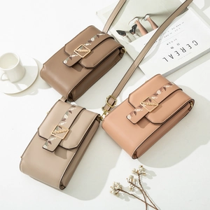 Minimalist crossbody phone bags for women in three colors with embossed leaf metal buckles