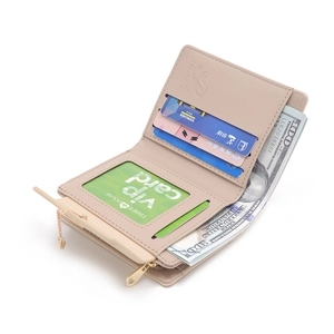 Minimalist trifold faux leather wallet with heart charm and multiple card slots