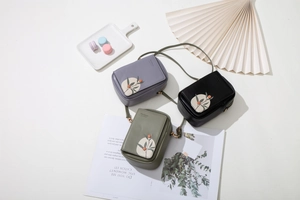 Minimalist printed PU leather crossbody phone bags in purple, black, and olive green colors