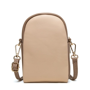 Vertical two-tone crossbody phone bag with dome top and adjustable shoulder strap