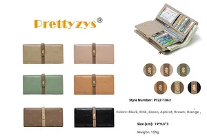 Close-up of women's long PU leather wallet with leaf embroidery and gold metal buckle