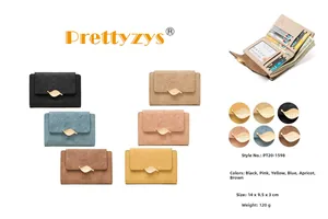 Detailed view of women's matte PU leather tri-fold wallet with gold leaf buckle