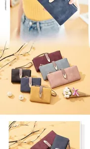Variety of long and short frosted matte wallets in multiple colors with leaf metal buckle