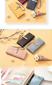 Long frosted leather wallet for women with wrist strap and multi-card slot interior