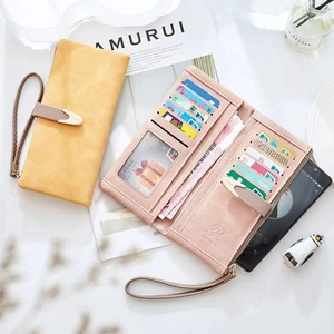 Minimalist long leather wallet for women with card slots and smartphone storage