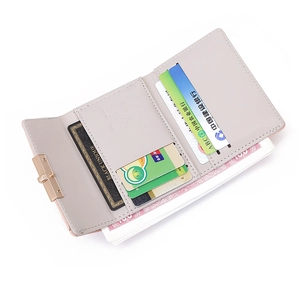 Three-fold PU leather women's wallet with gold twist lock and multiple card slots