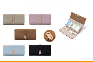 Detailed view of women's long PU wallet showing multiple card slots and internal layout