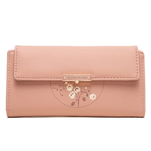 Portefeuille Long pour Femmes Imprimé Floral en Cuir PU à Trois Volets Pochette Multi Emplacements pour Cartes Fermeture à Pression