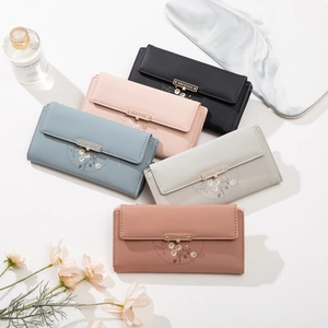 Portefeuilles longs en cuir PU pour femmes avec imprimés floraux en cinq couleurs