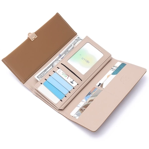 Minimalist long bifold wallet for women with multi-card slots and two-tone leather design