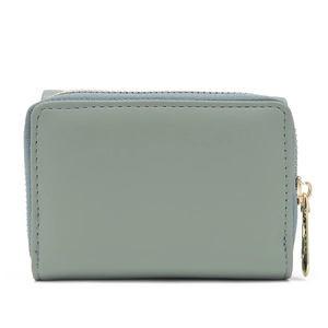 Portafoglio corto minimalista in pelle PU verde salvia con zip in metallo dorato