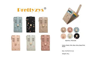 Detailed view of floral credit card holder featuring multiple slots and snap button