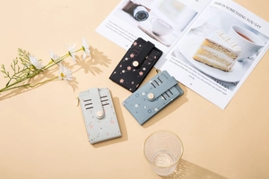 Detailed view of floral PU leather card holder with multiple slots and metal zipper