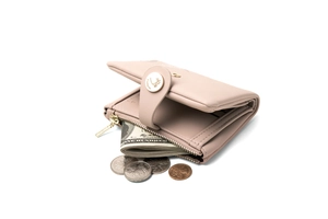 Vue détaillée de l'intérieur d'un portefeuille rose avec fentes pour cartes et zip