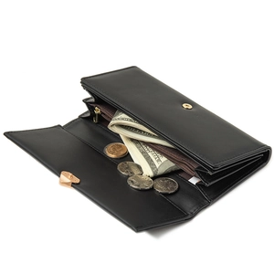 Long black PU leather wallet for women with multi-card slots and large capacity