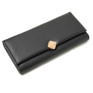 Portefeuille long noir pour femme en similicuir avec fermoir en métal doré rose élégant