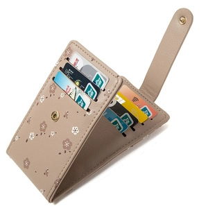 Litchi pattern PU leather card holder with plum blossom print and multi-slot accordion design