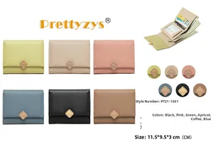 Detailed view of women's tri-fold leather wallet showing internal card slots and snap closure