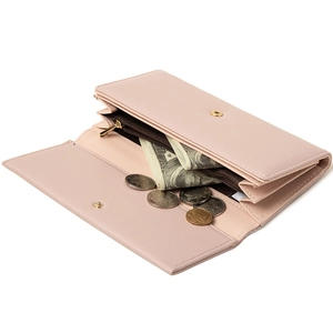 Pink PU leather long wallet for women with large capacity and multi-slot storage
