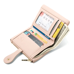 Portefeuille court rose pour femme avec fentes pour cartes et poche zippée sûre