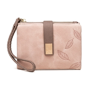 Borsa a mano vintage rosa opaco con motivo a foglia e cinturino da polso rimovibile