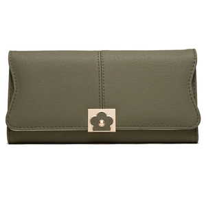 Women Long Wallet PU Leather Elegant Flower Metal Buckle Triple Fold Multi Card Slots Phone Pocket Clutch