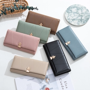 Minimalist long PU leather wallets for women featuring star clasp in various chic colors