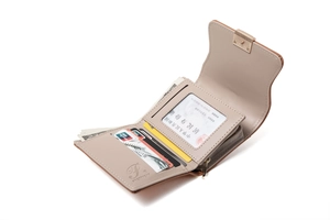 Internal layout of trifold PU leather wallet featuring card slots and coin pocket