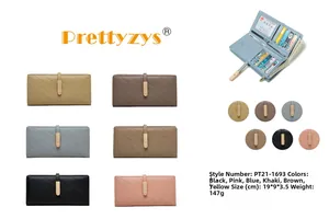 Detailed view of women's long PU leather wallet showing internal slots and dimensions