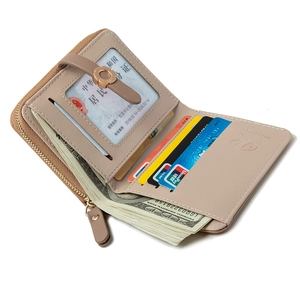 Damen-Bifold-Geldbörse aus PU-Leder in Beige mit Reißverschluss und vielen Kartenfächern