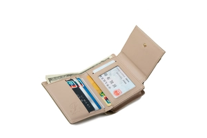Interior view of small PU leather wallet with card slots and transparent ID window