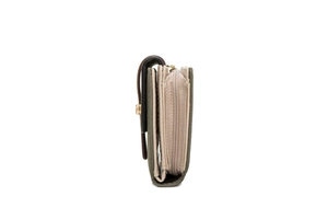Detail view of foldable wallet showing layered card slots and smooth zipper hardware