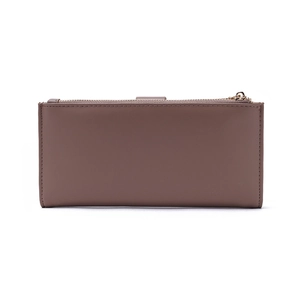 Minimalist long mauve leather wallet for women with high-quality gold metal zipper closure